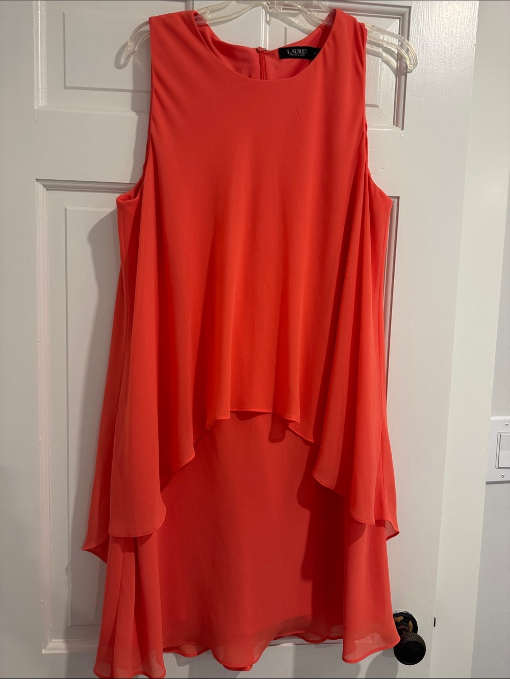 Lauren Ralph Lauren Coral High-Low Layered Sleeveless Dress